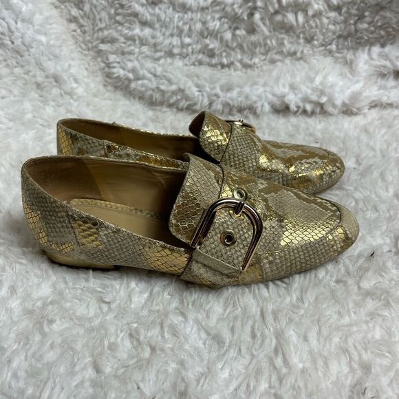 Michael Kors leather snake embossed metallic gold slip on loafers Size 7M - Picture 2 of 10